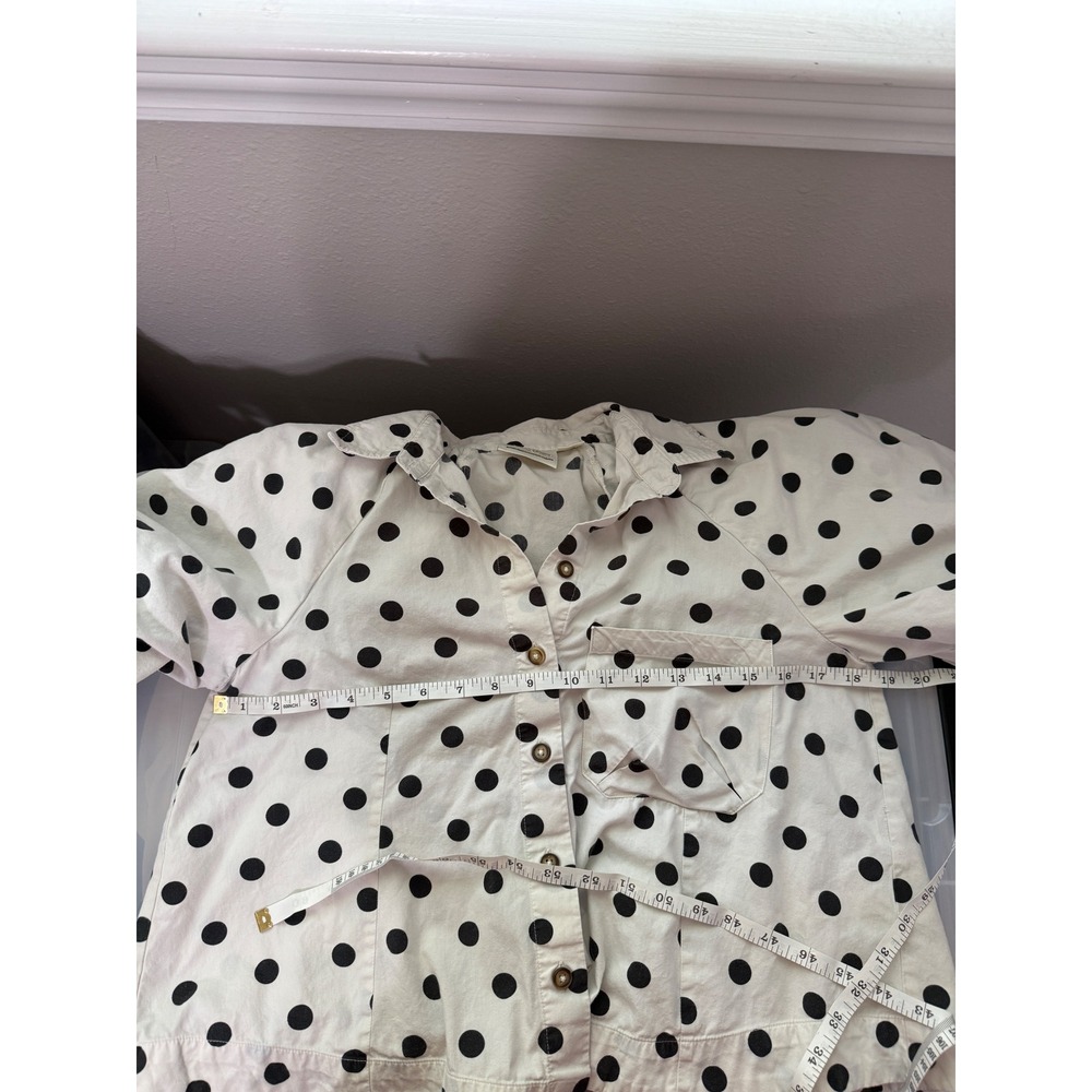 Maeve Anthropologie Polka Dot Puff Sleeve Shirt Size Medium White Black Cropped - Picture 4 of 7
